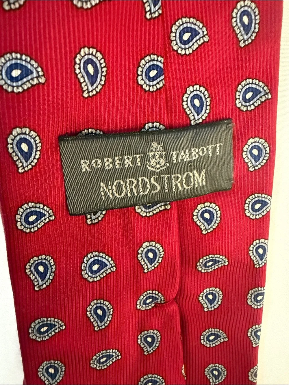 Robert Talbott Red Paisley Silk Tie with Blue and White Accents, Best of Class